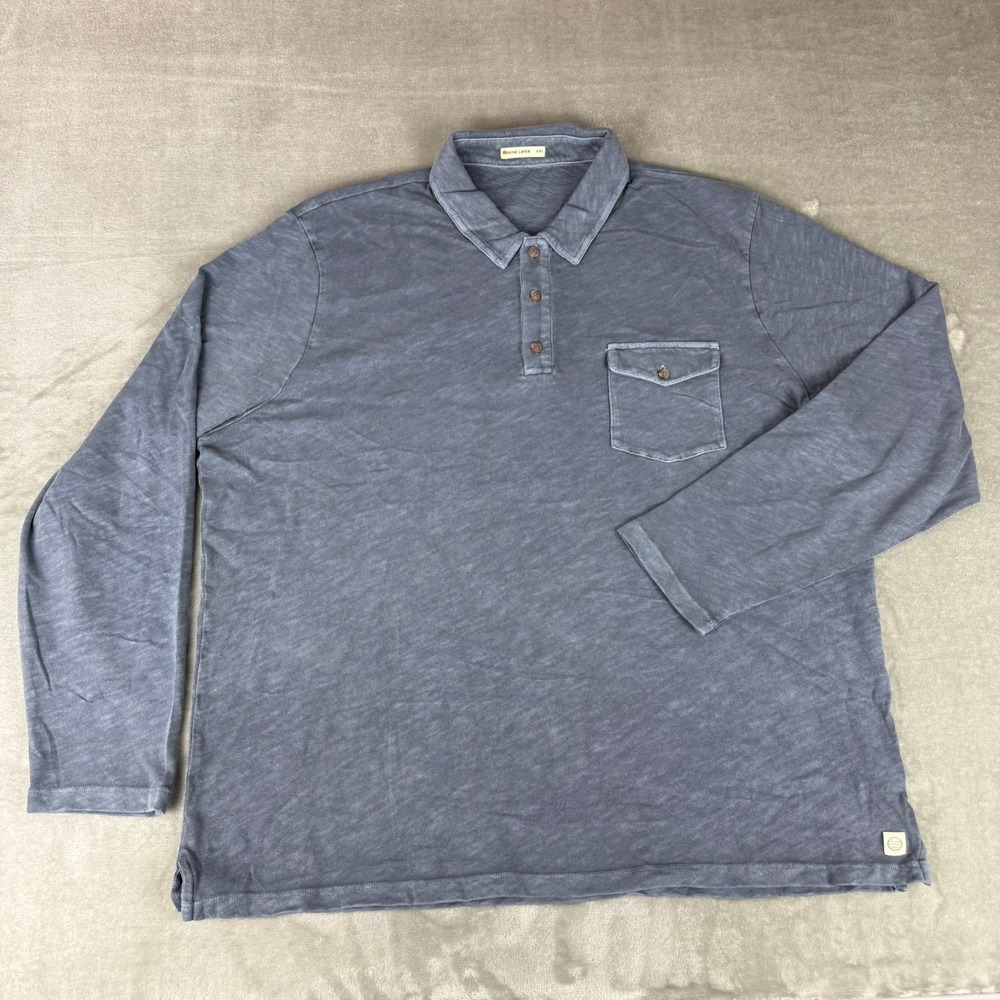 Marine Layer Men's Long Sleeve Polo in Washed Navy